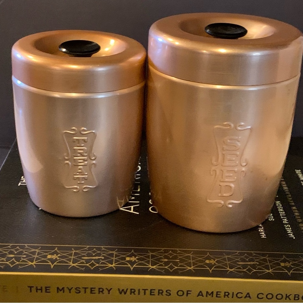 Vintage Copper Color Aluminum Canisters Seed Treats Decor Storage Bird Lover - Picture 8 of 14